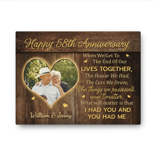 Happy 58th Anniversary When We Get To The End Anniversary Canvas