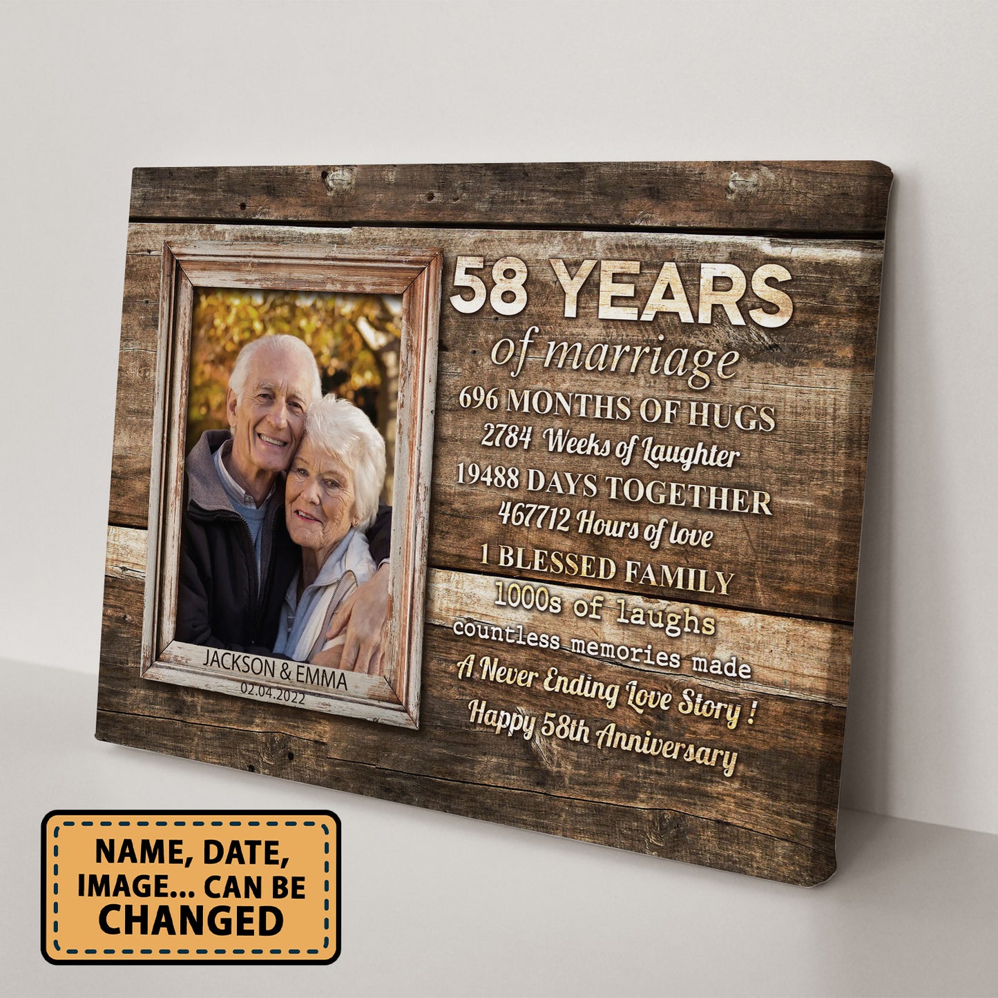 58 Years Of Marriage Custom Image Anniversary Canvas