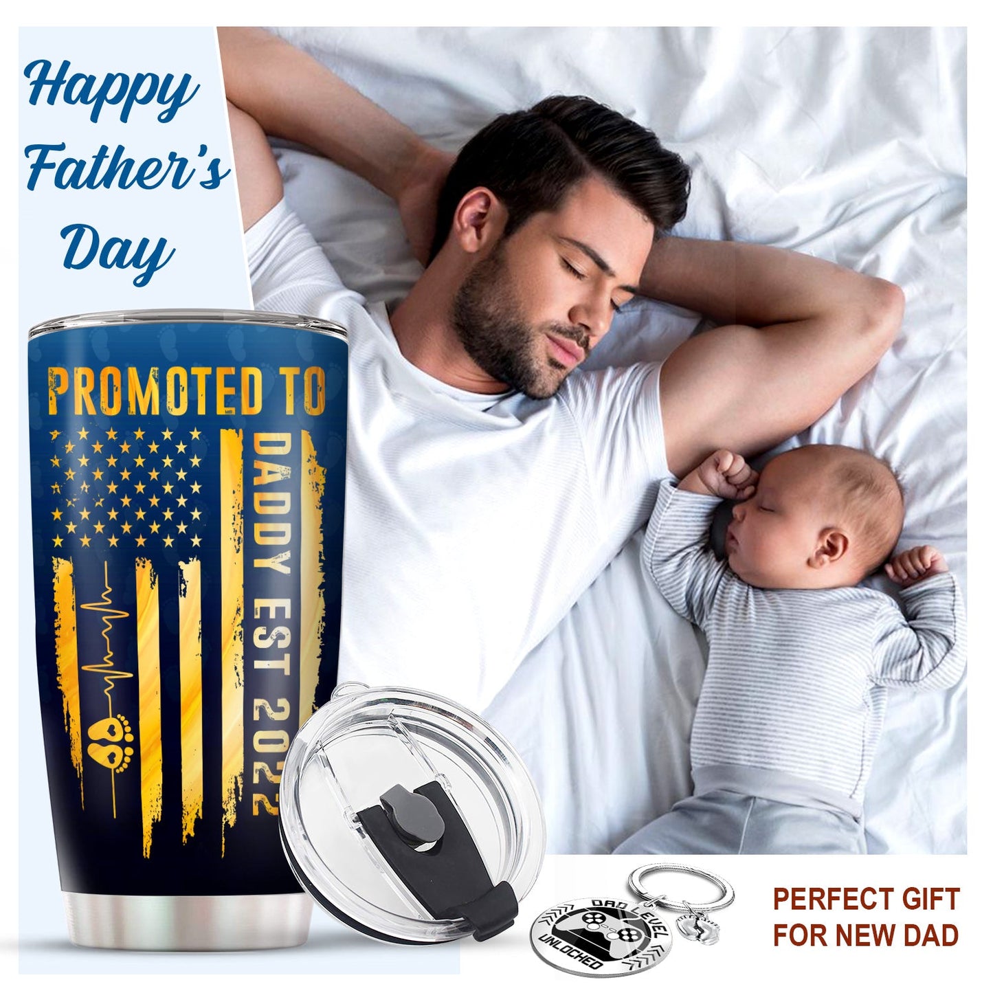 Promoted To Daddy 1St Time Dad Tumbler & Keychain Set