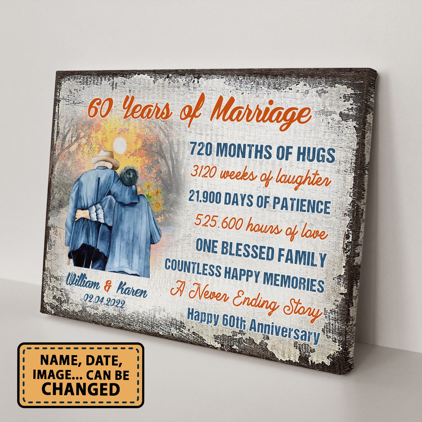 60 Years Of Marriage Happy 60th Anniversary Personalizedwitch Canvas