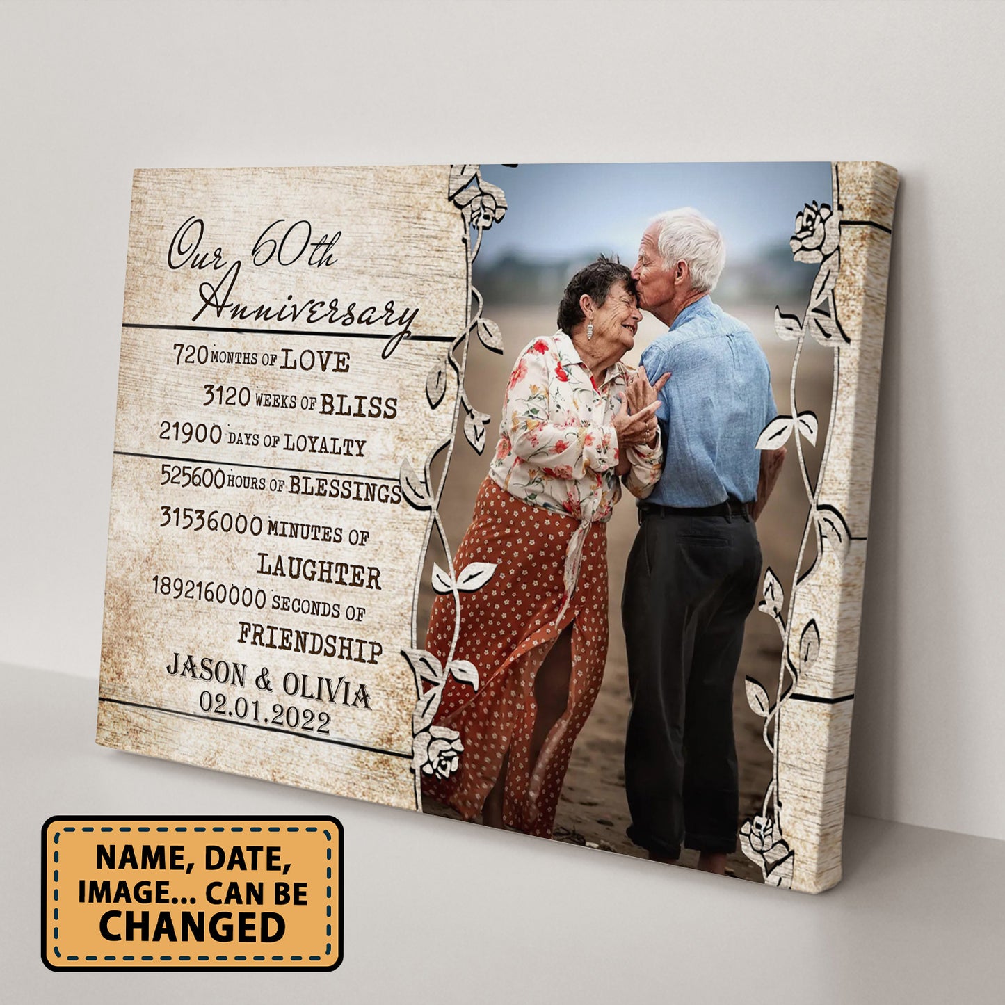 Our 60th Anniversary Timeless love Valentine Gift Personalized Canvas
