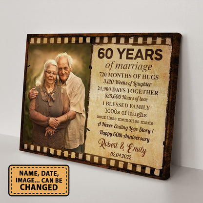 Happy 60th Anniversary 60 Years Of Marriage Film Anniversary Canvas