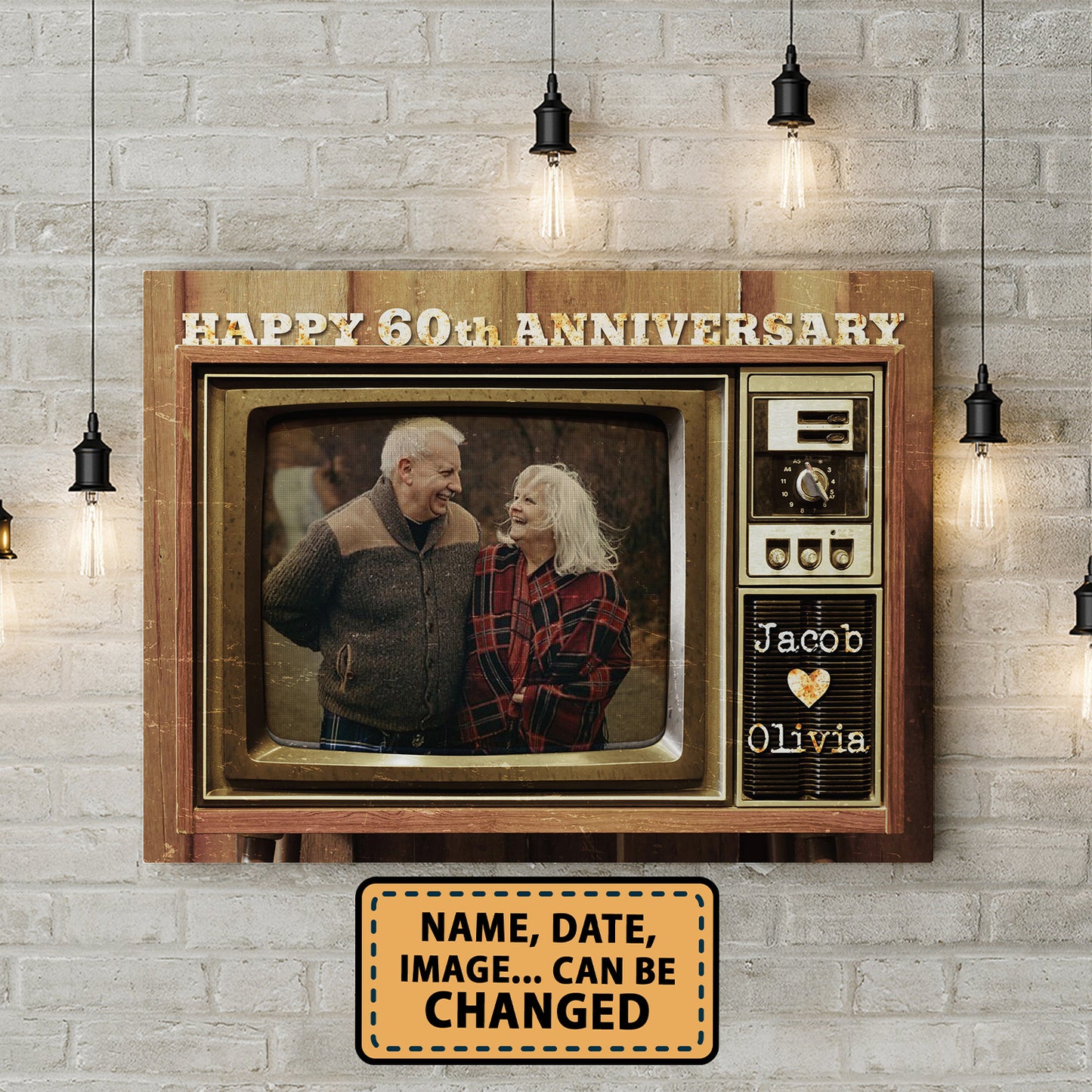 Happy 60th Anniversary Old Television Custom Image Canvas