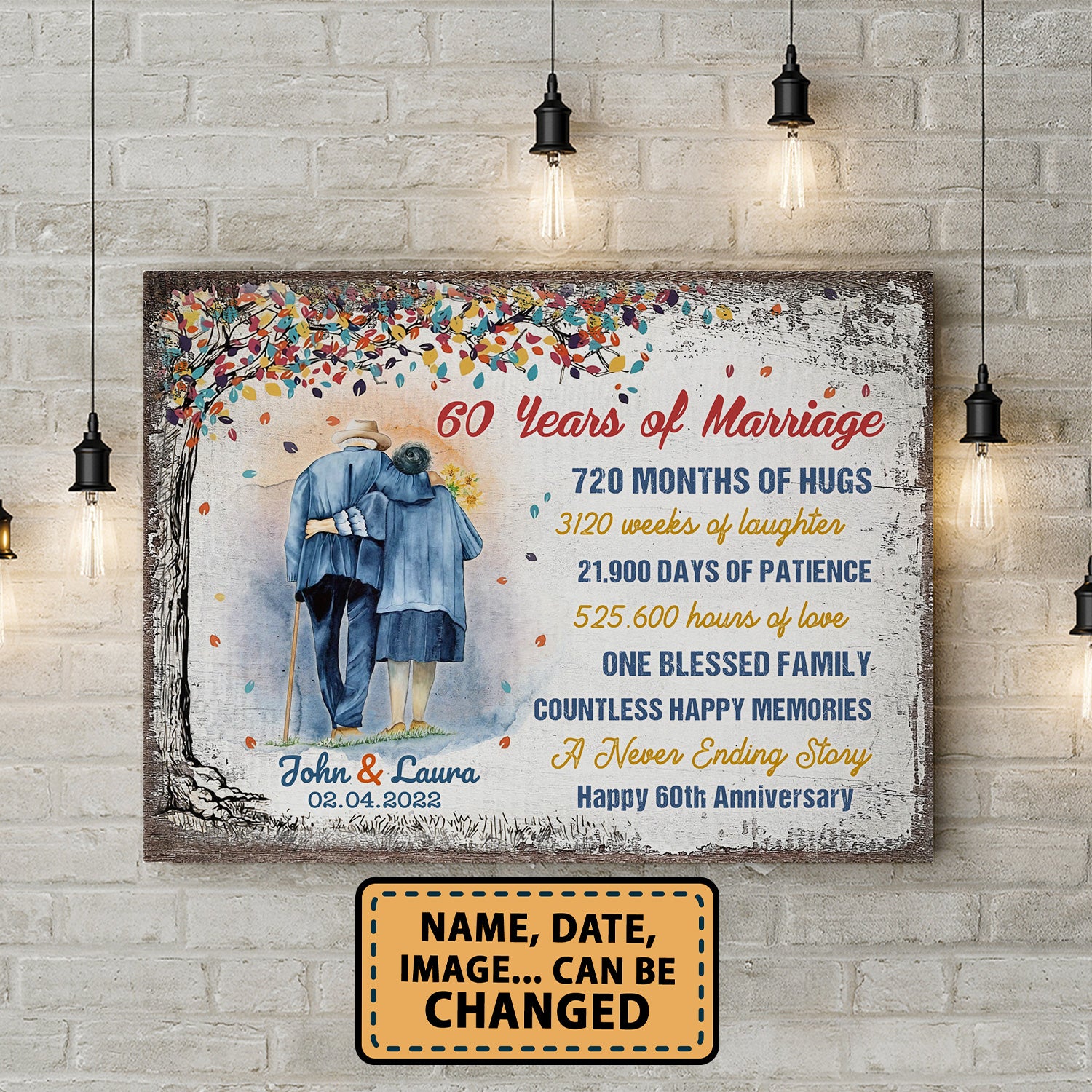 60 Years Of Marriage Happy 60th Anniversary Personalizedwitch Canvas