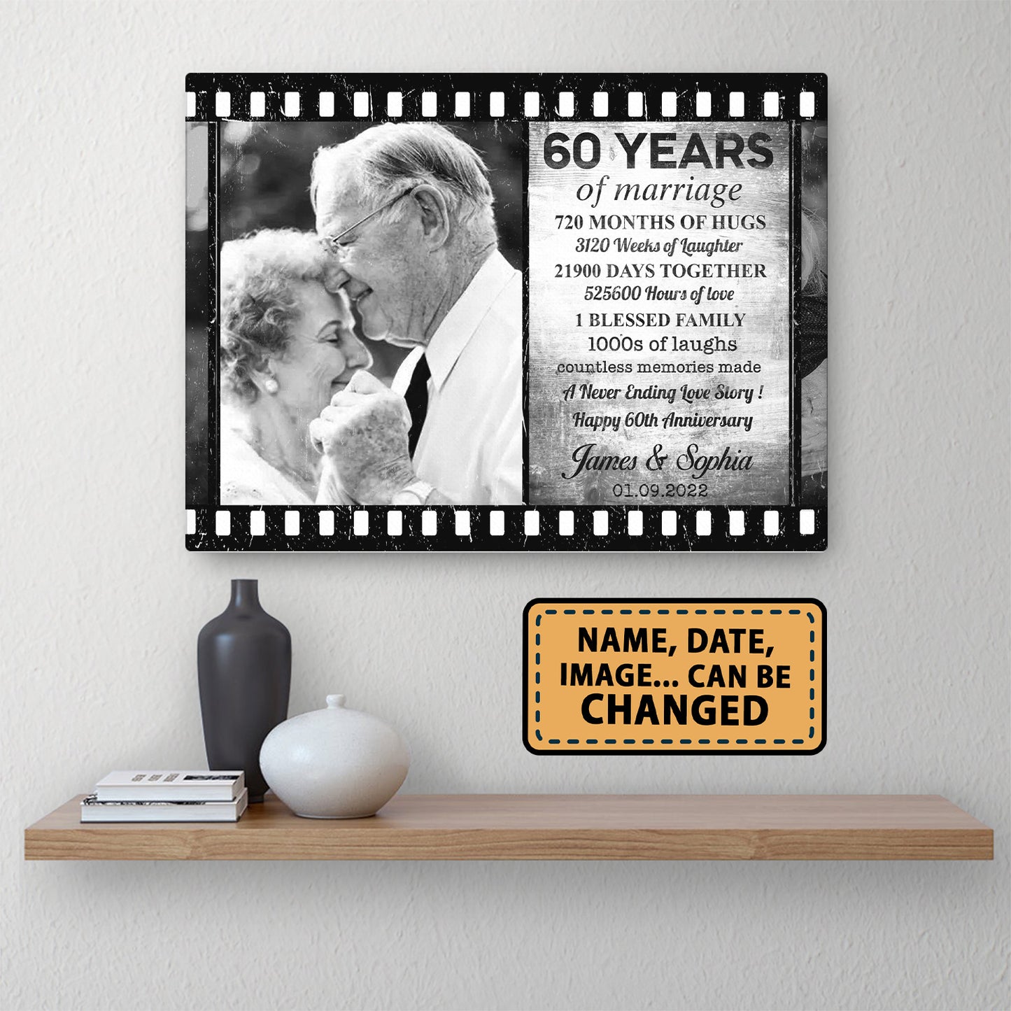 60 Years Of Marriage Film Custom Image Anniversary Canvas Valentine Gifts