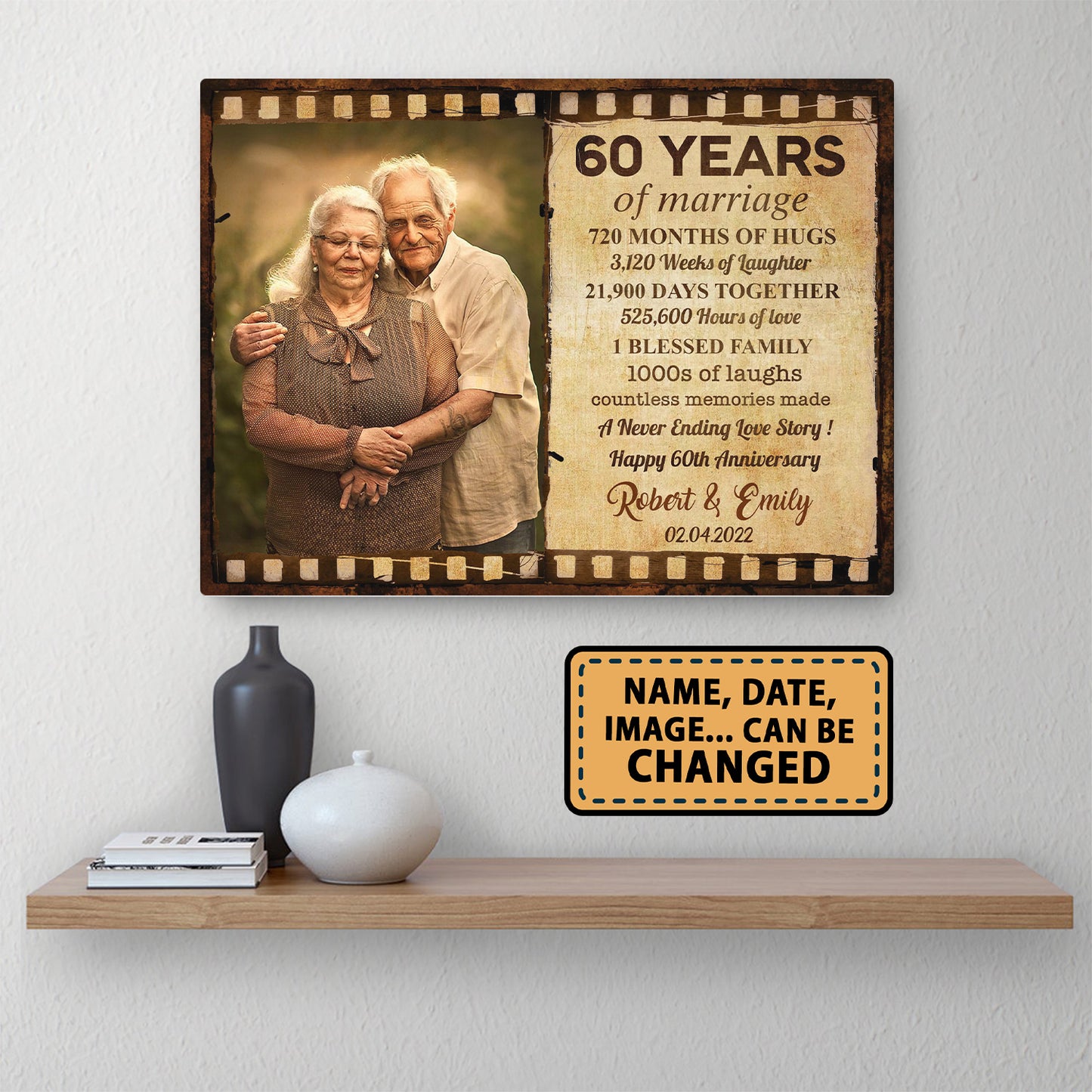 Happy 60th Anniversary 60 Years Of Marriage Film Anniversary Canvas