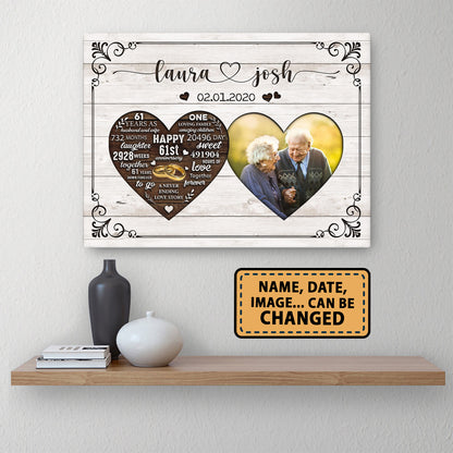 Happy 61st Anniversary As Husband And Wife Anniversary Canvas