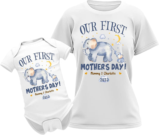 Our First Mother's Day Cute Elephant Matching Outfit