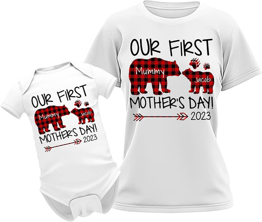 Our First Mother's Day Bear Red Matching Outfit