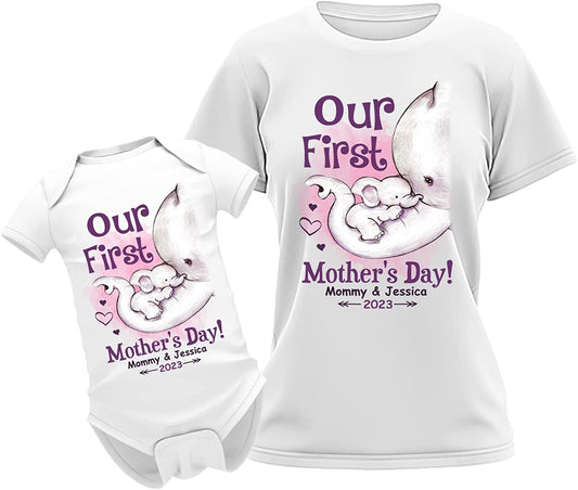 Our First Mother's Day Lovely Elephant Matching Outfit