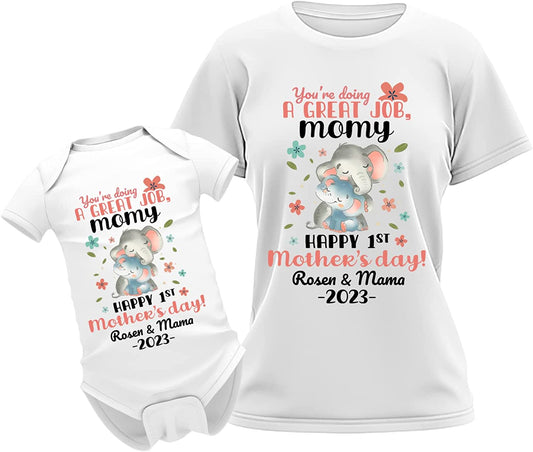 Happy First Mother's Day Elephant Matching Outfit