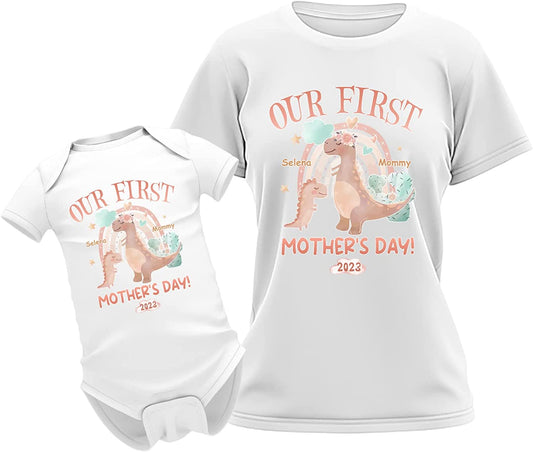 Our 1st Mother's Day Dinosaur Trex Boho Matching Outfit