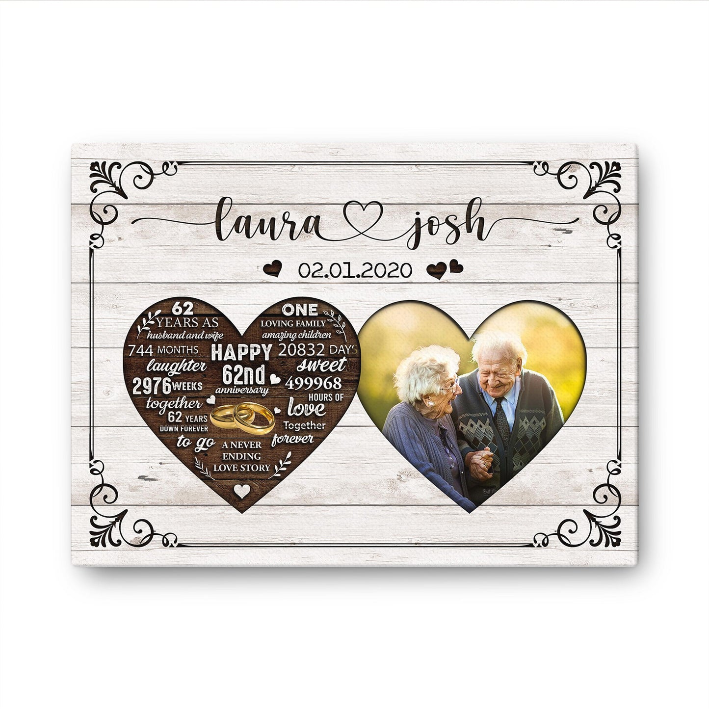 Happy 62nd Anniversary As Husband And Wife Anniversary Canvas