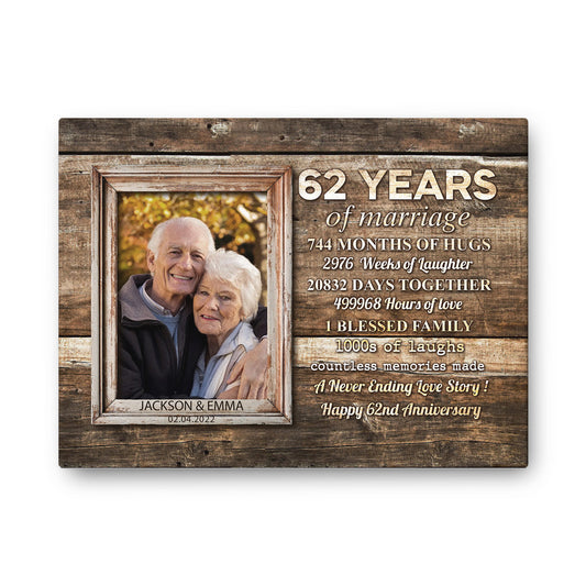 62 Years Of Marriage Custom Image Anniversary Canvas