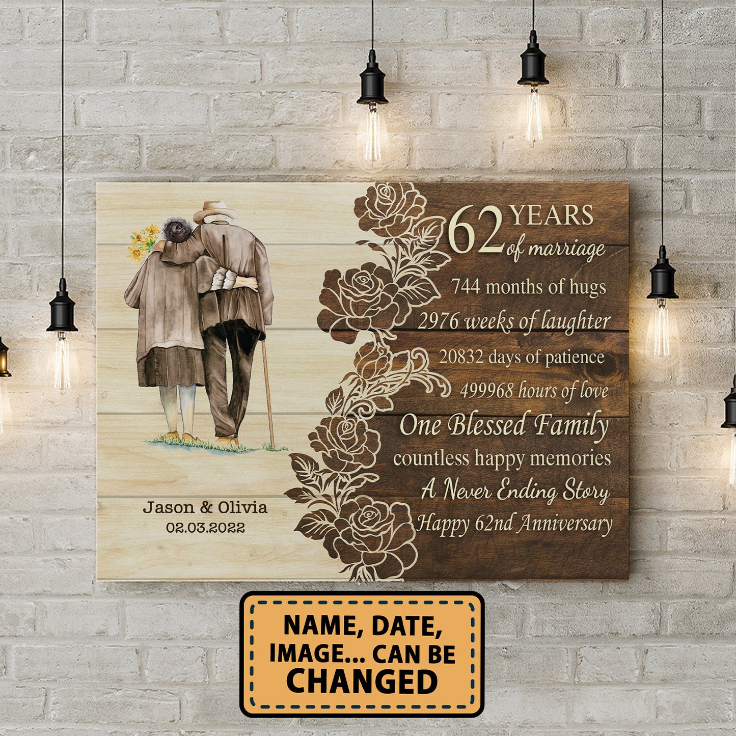 Happy 62nd Anniversary 62 Years Of Marriage Personalizedwitch Canvas
