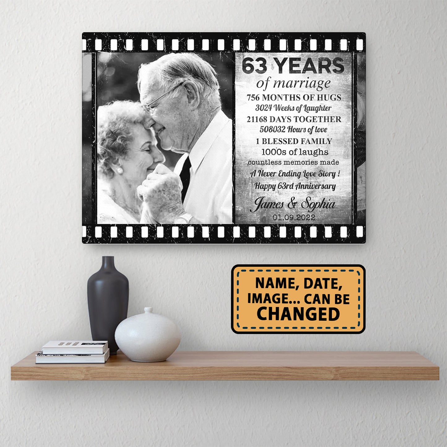 63 Years Of Marriage Film Custom Image Anniversary Canvas