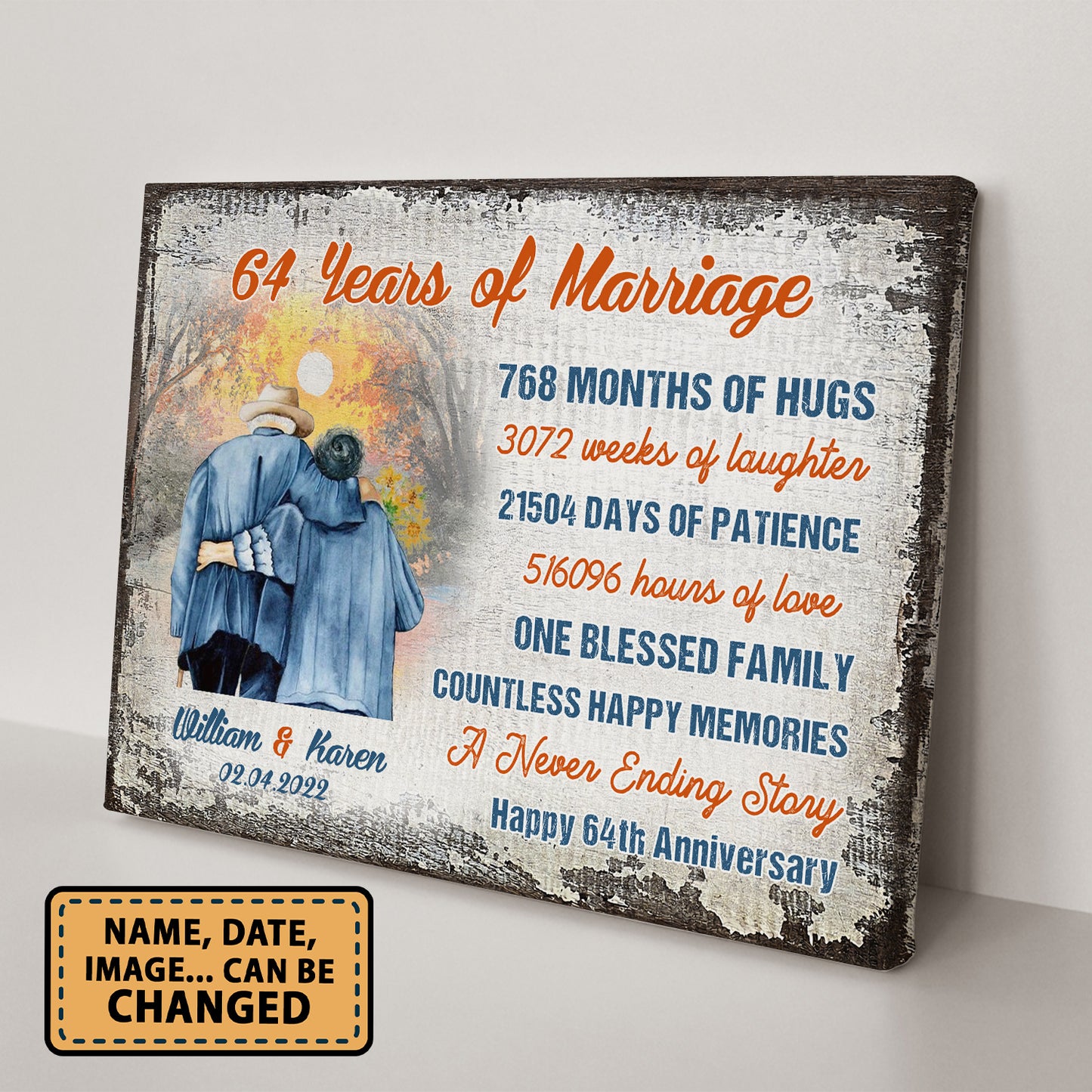 64 Years Of Marriage Happy 64th Anniversary Personalizedwitch Canvas