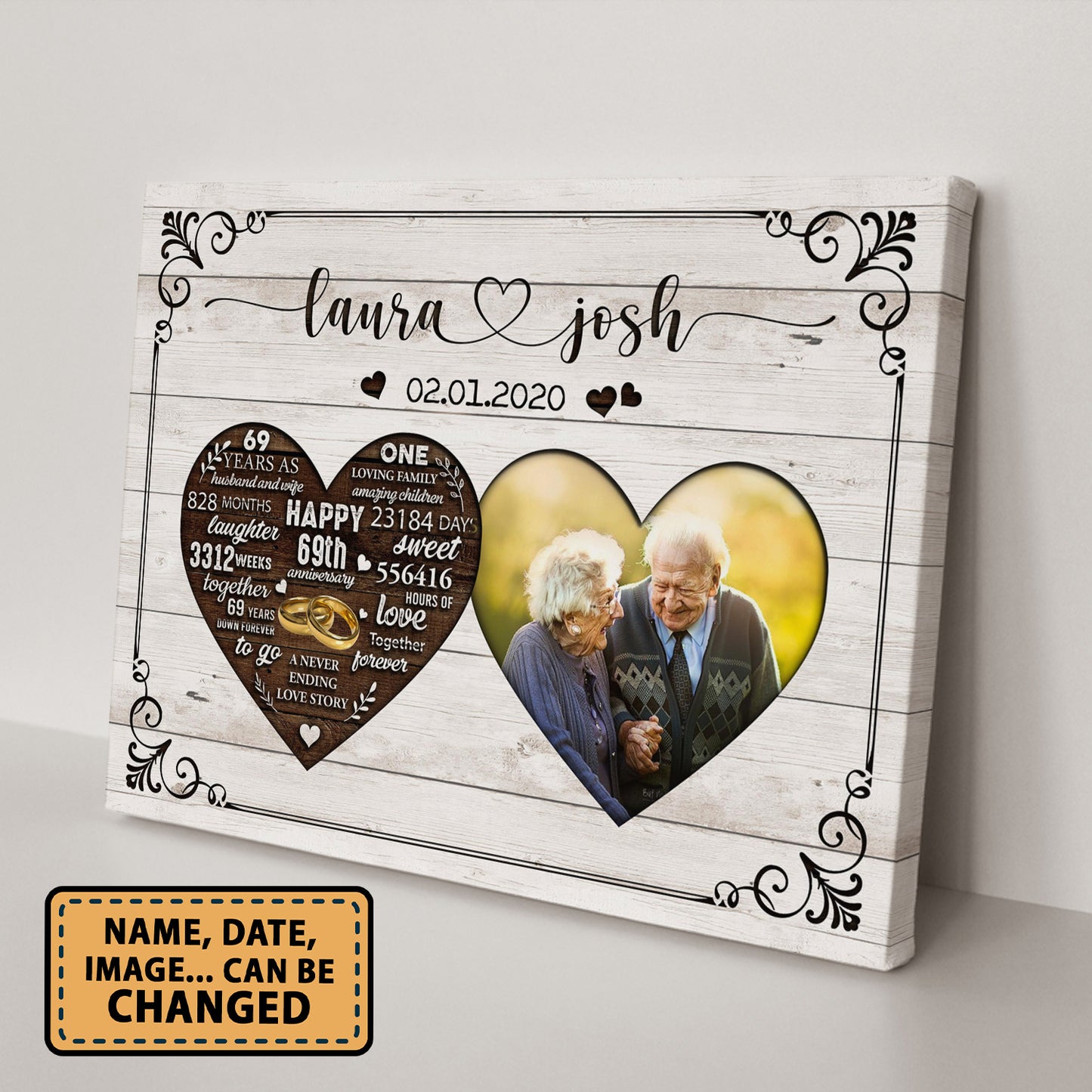 Happy 69th Anniversary As Husband And Wife Anniversary Canvas