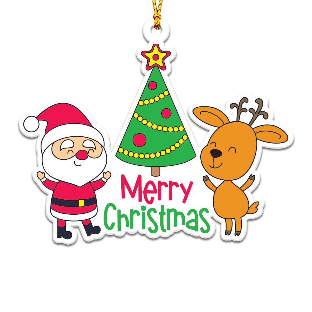Santa And Reindeer Personalizedwitch Christmas Ornaments Set