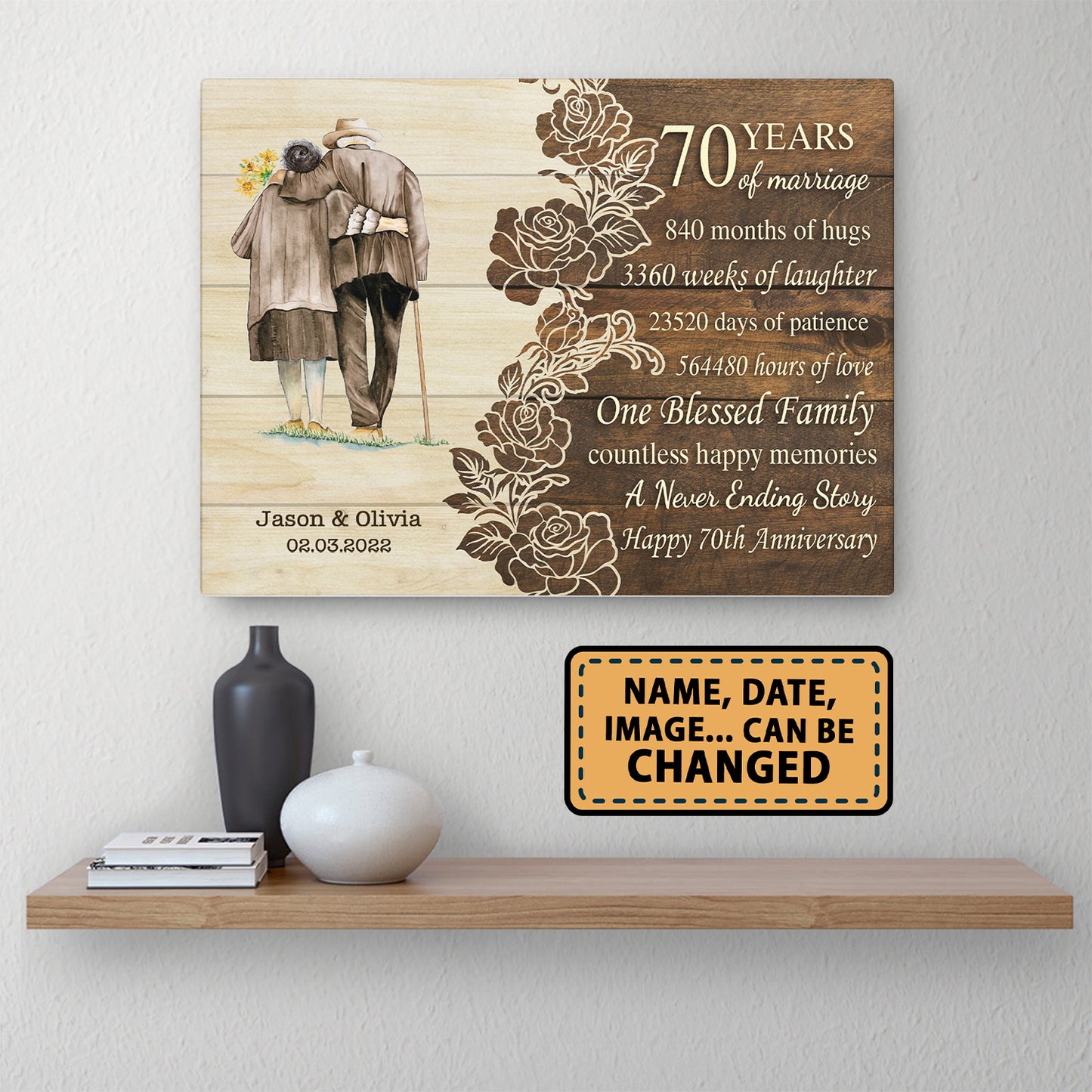 Happy 70th Anniversary 70 Years Of Marriage Personalizedwitch Canvas