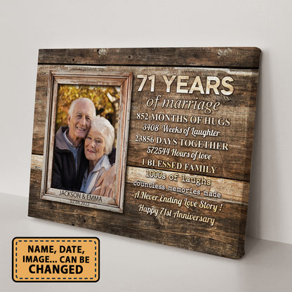 71 Years Of Marriage Custom Image Anniversary Canvas