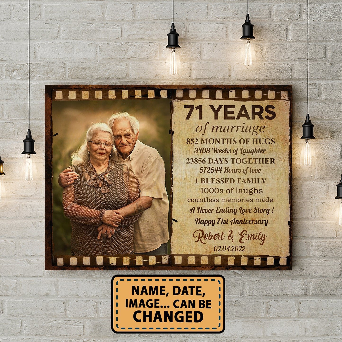 Happy 71st Anniversary 71 Years Of Marriage Film Anniversary Canvas