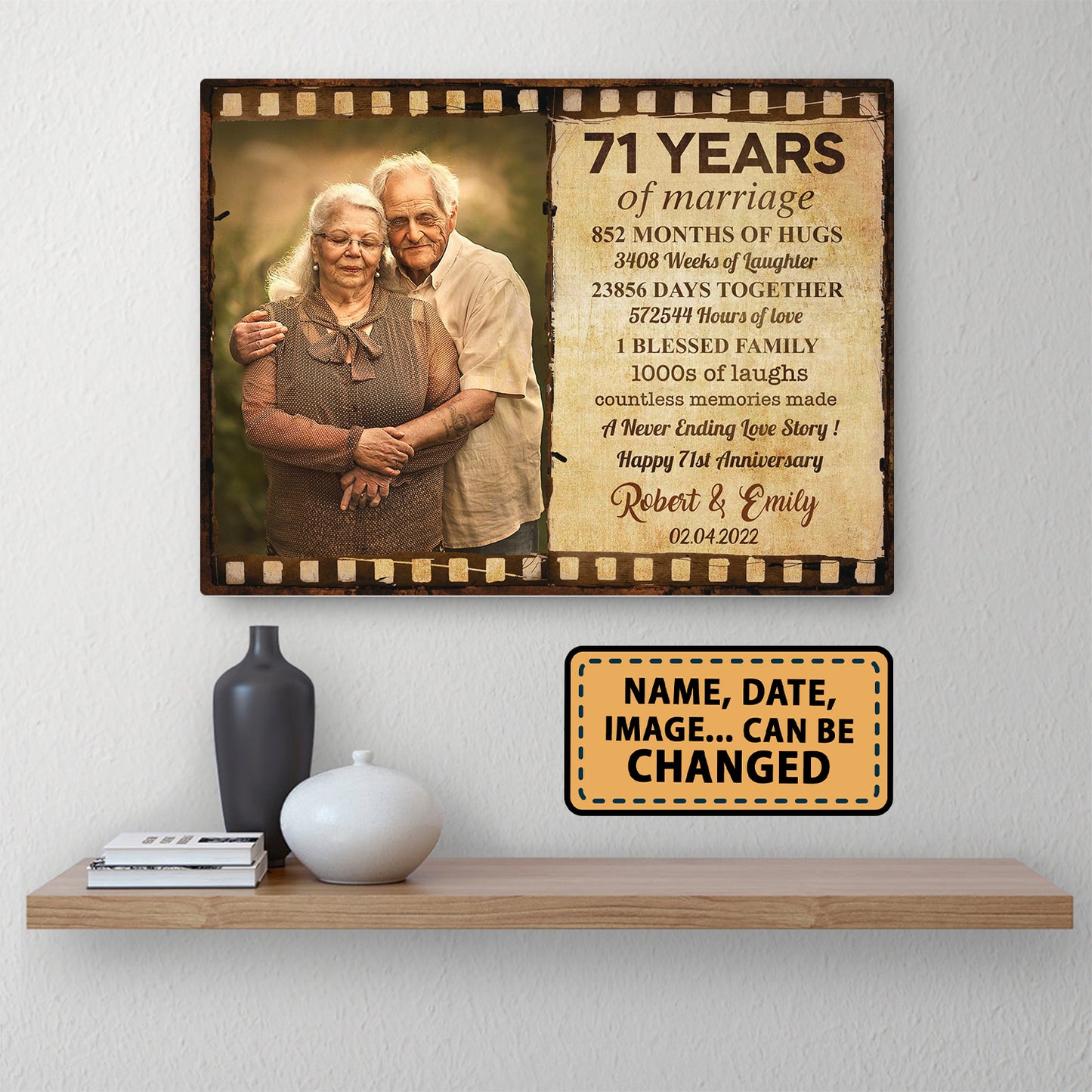 Happy 71st Anniversary 71 Years Of Marriage Film Anniversary Canvas