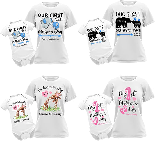 Our 1st Mother's Day Bunny Unicorn Deer Giraffe Animal Matching Outfit