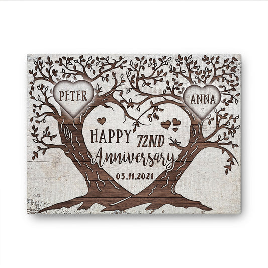 Happy 72nd Anniversary Tree Heart Anniversary Personalized Canvas
