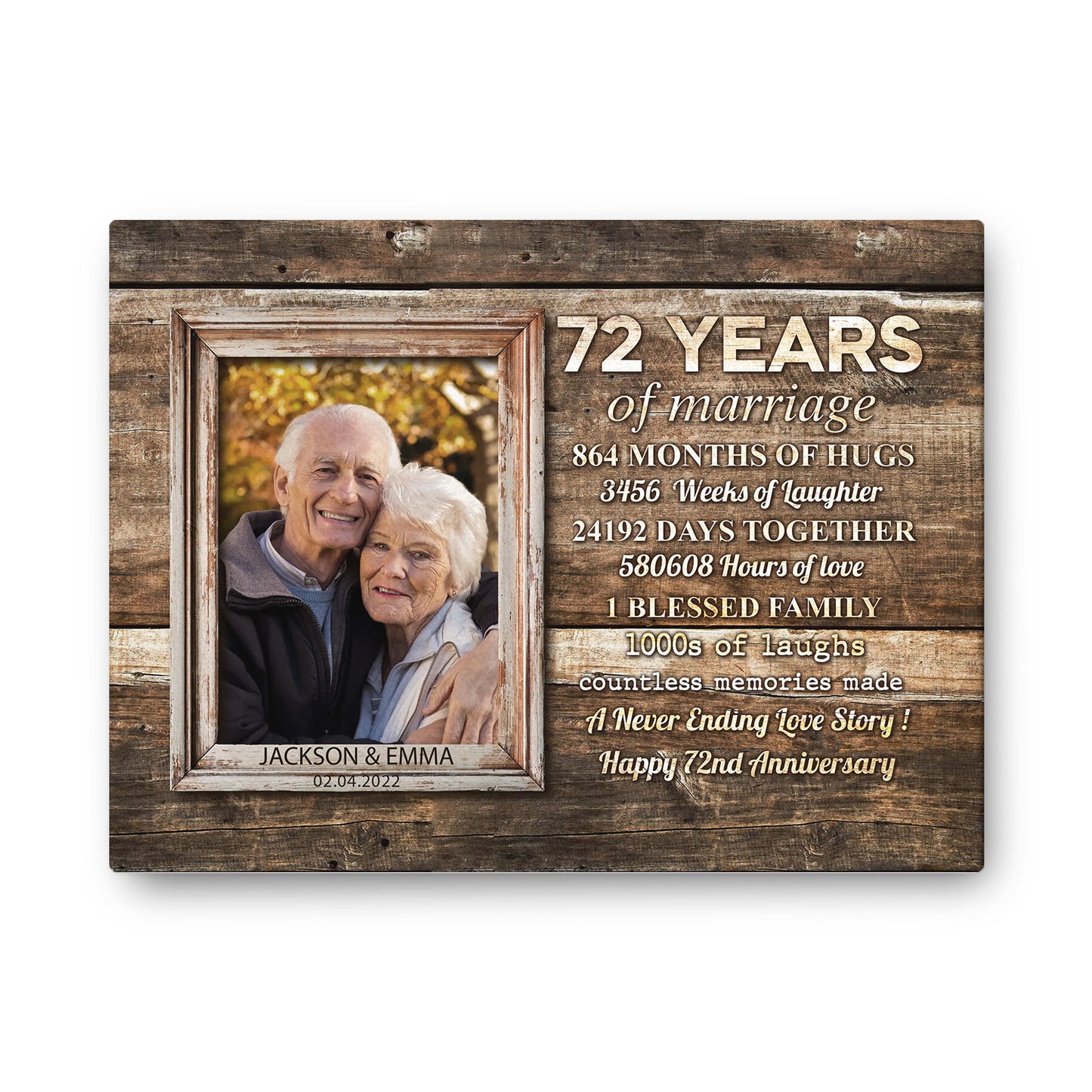72 Years Of Marriage Custom Image Anniversary Canvas