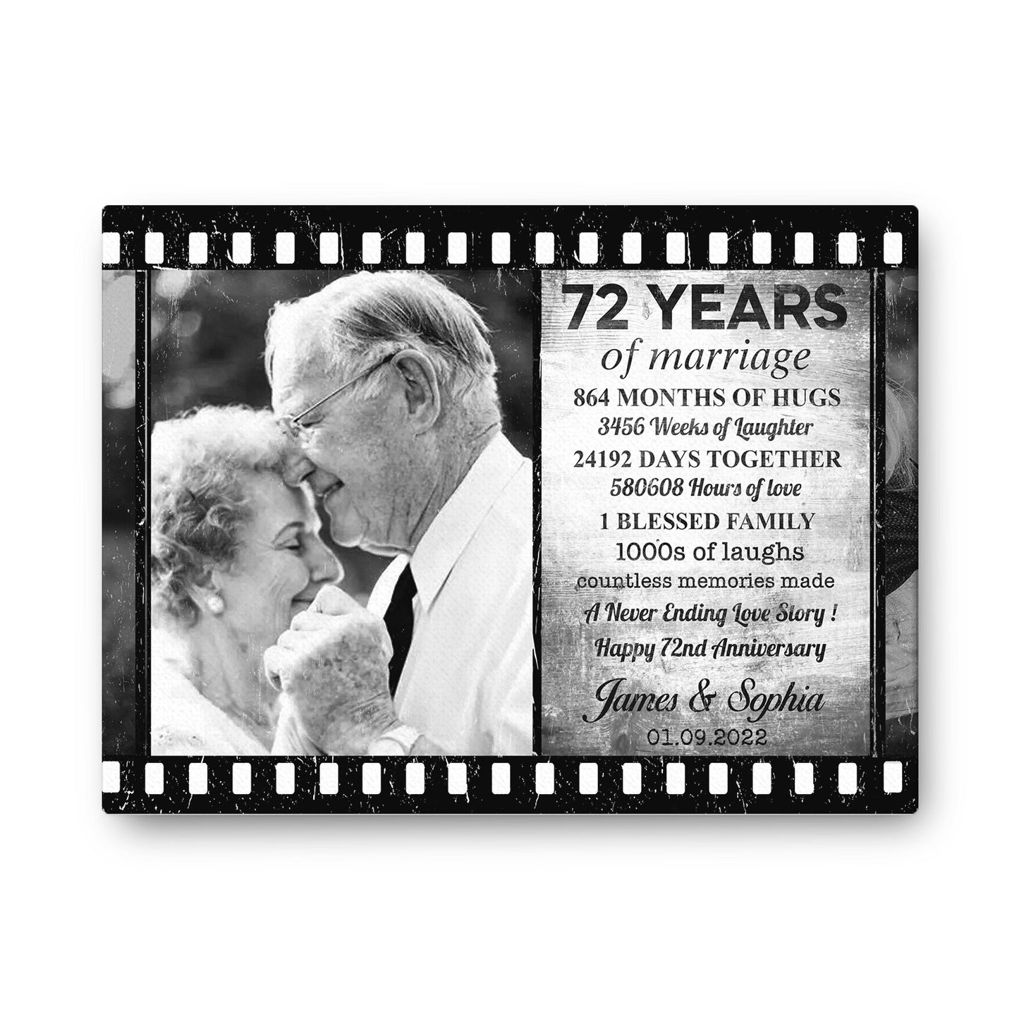 72 Years Of Marriage Film Custom Image Anniversary Canvas