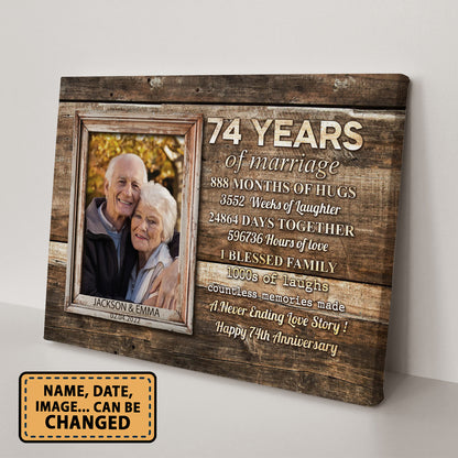 74 Years Of Marriage Custom Image Anniversary Canvas