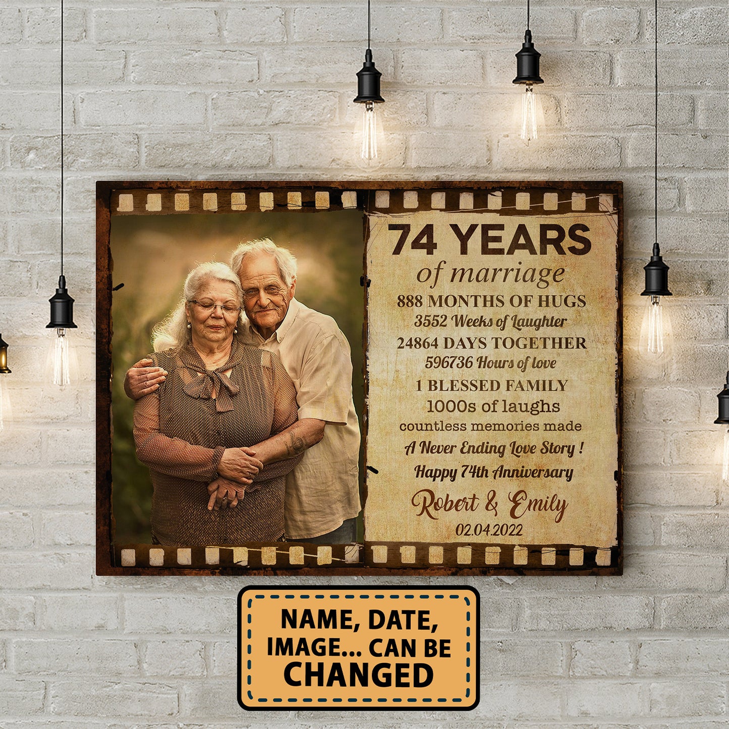 Happy 74th Anniversary 74 Years Of Marriage Film Anniversary Canvas