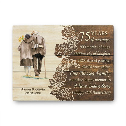 Happy 75th Anniversary 75 Years Of Marriage Personalizedwitch Canvas