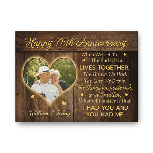 Happy 75th Anniversary When We Get To The End Anniversary Canvas