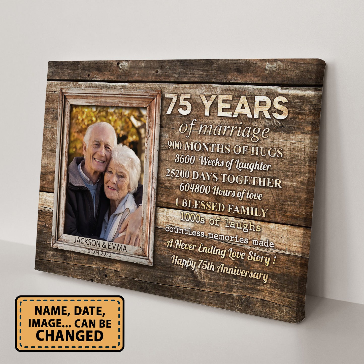 75 Years Of Marriage Custom Image Anniversary Canvas