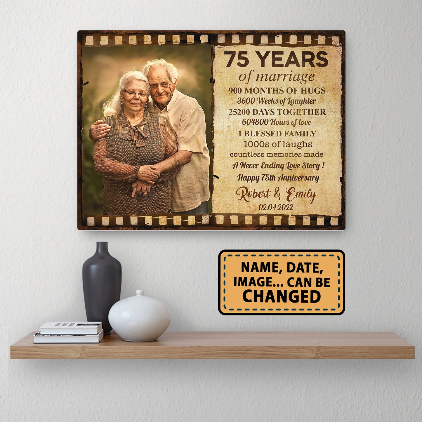 Happy 75th Anniversary 75 Years Of Marriage Film Anniversary Canvas