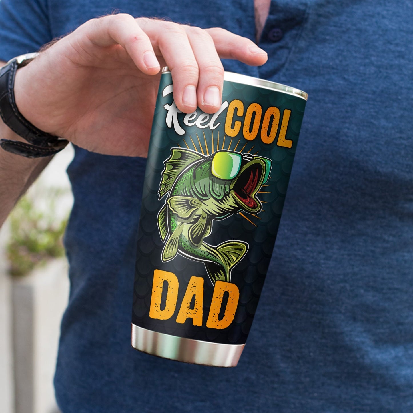Reel Cool Dad Fathers Day Fishing Dad Blue 20Oz Tumbler