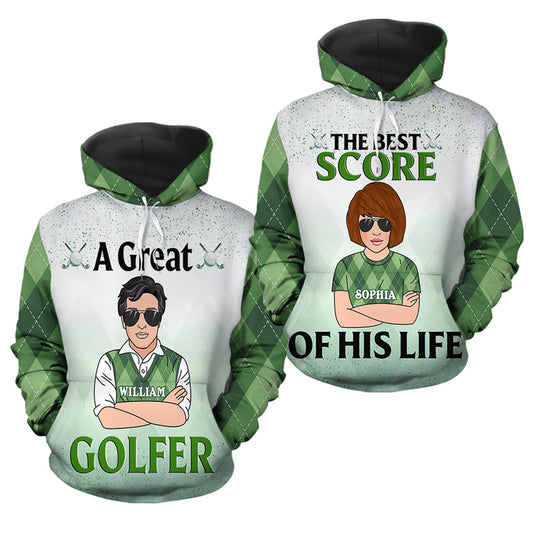 A Great Golfer & The Best Score Of His Life Valentine Gift Couple Matching 3D All Over Print Hoodie