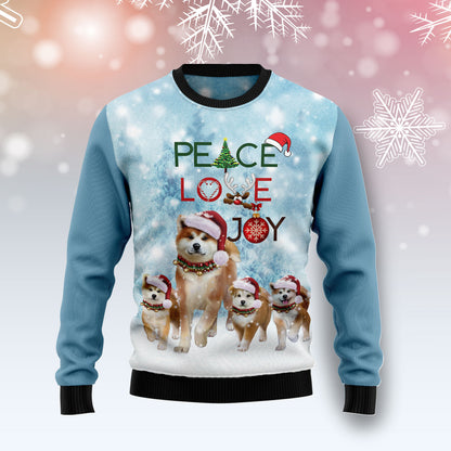 Akita Peace Love Joy Ugly Sweater D1011 Ugly Christmas Sweater