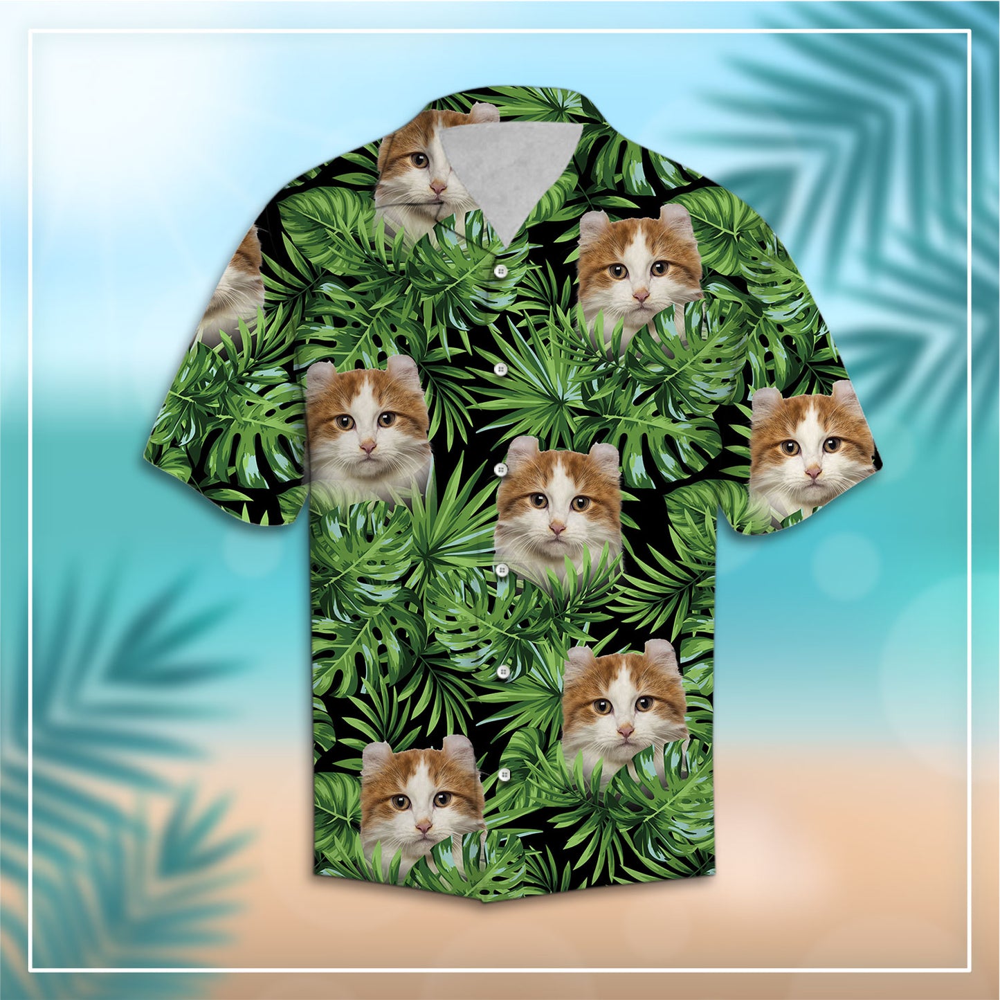 Custom Photo Cat Green Tropical Leaves - Hawaiian Shirt