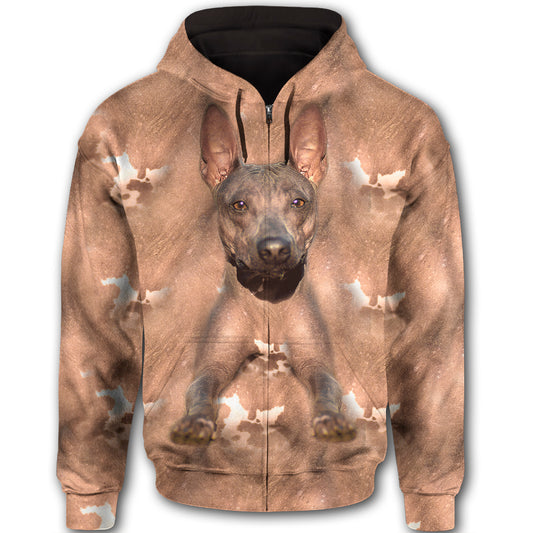 American Hairless Terrier Cute Dog Face T284 - All Over Print Zip Hoodie