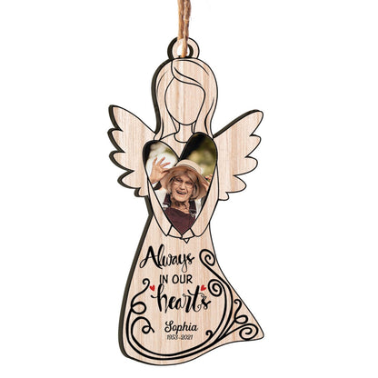 Always in Our Hearts Angel Custom Family Member Image in heaven Personalizedwitch Christmas Personalized Layered Wood Memorial Ornament