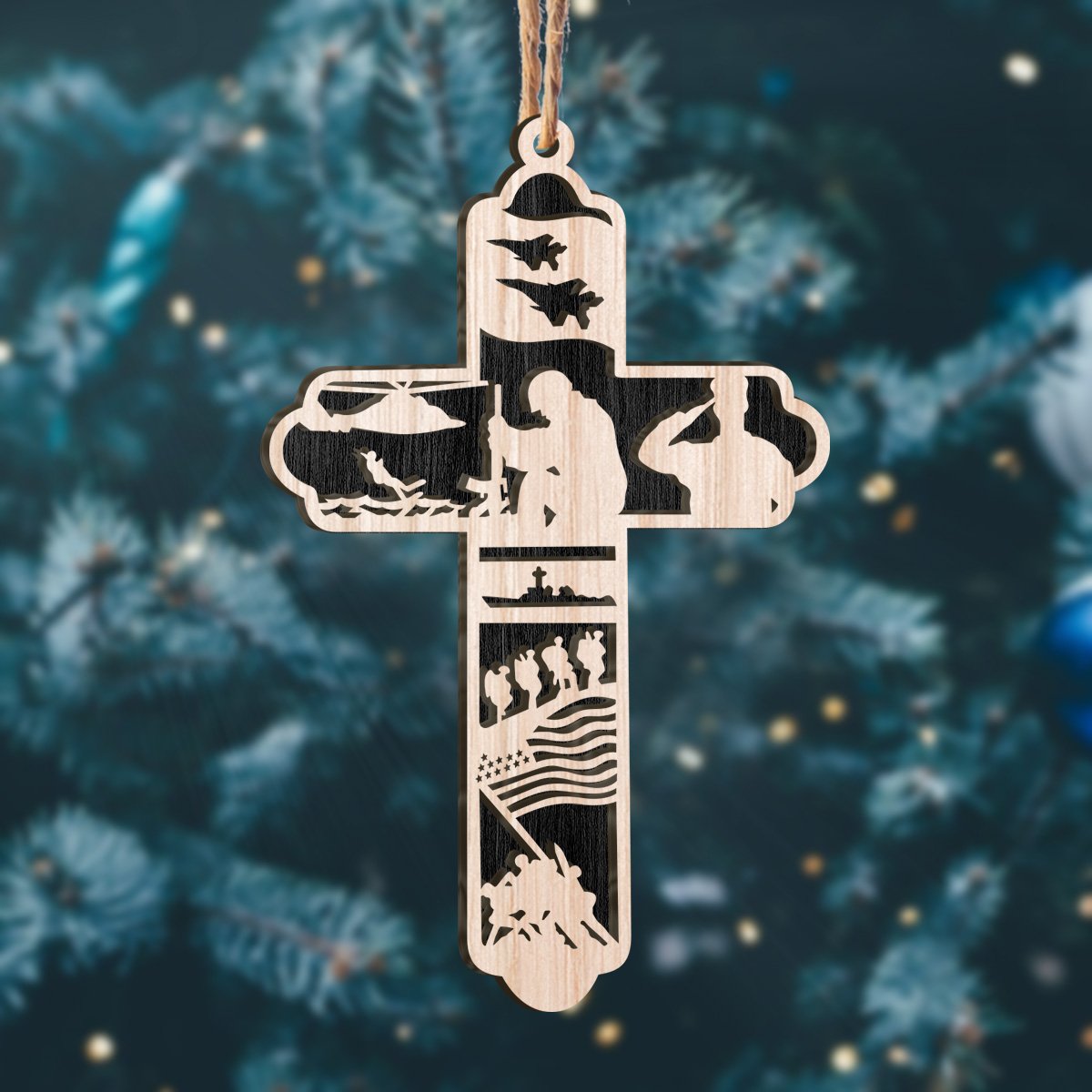 Army Cross Personalizedwitch Layered Wood Christmas Ornament