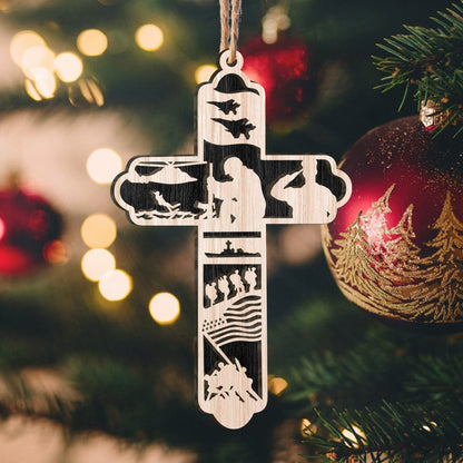 Army Cross Personalizedwitch Layered Wood Christmas Ornament