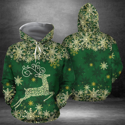 Green Awesome Deer Snowflake TG51210 unisex womens & mens, couples matching, friends, deer lover, funny family sublimation 3D hoodie christmas holiday gifts (plus size available)
