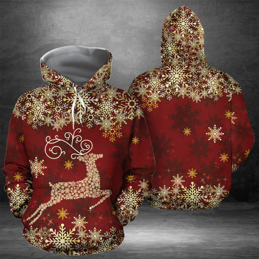 Red Awesome Deer Snowflake TG51210 unisex womens & mens, couples matching, friends, deer lover, funny family sublimation 3D hoodie christmas holiday gifts (plus size available)