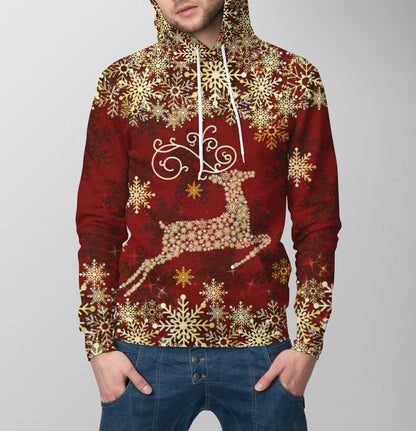 Red Awesome Deer Snowflake TG51210 unisex womens & mens, couples matching, friends, deer lover, funny family sublimation 3D hoodie christmas holiday gifts (plus size available)