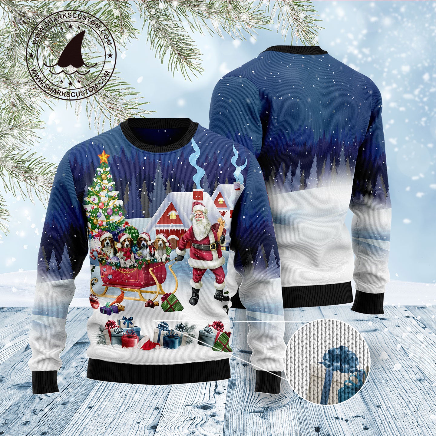 Beagle Santa Sled D1311 Ugly Christmas Sweater