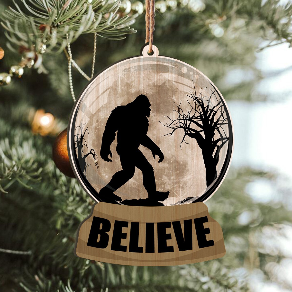 Bigfoot Believe Personalizedwitch Printed Wood Christmas Ornament